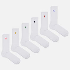 Комплект носков Polo Ralph Lauren Crew Embroidered Polo Pony 6-Pack, цвет белый, размер 40-46 EU