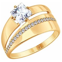 Кольцо SOKOLOV, серебро, 925 проба, золочение, фианит, размер 20, бесцветный