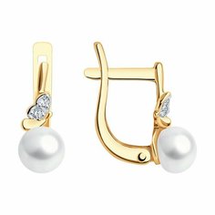 Серьги Diamant, красное золото, 585 проба, фианит, жемчуг пресноводный культивированный, размер 12 мм, , золото