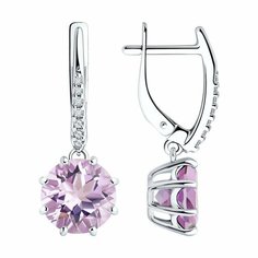 Серьги с подвесками Diamant, серебро, 925 проба, родирование, аметист, фианит, размер 27 мм, , серебро