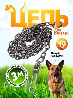 Цепь для привязи собак, 3 м, калибр 4 х 22 мм, черная No Brand