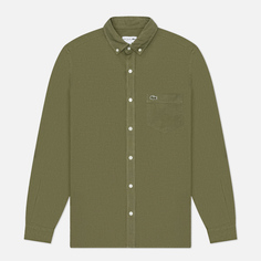Мужская рубашка Lacoste Linen Regular Fit, цвет оливковый, размер 39