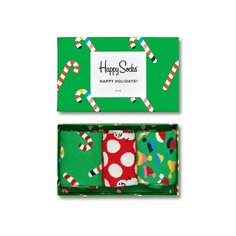 Носки Happy Socks, комплект, 3 пары, размер 36-40, зеленый/красный