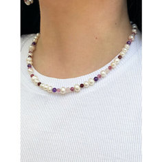 Чокер JEWELRY A VENTO, гранат, розовый кварц, аметист, жемчуг культивированный, длина 35 см, фиолетовый, мультиколор, лиловый, белый, розовый