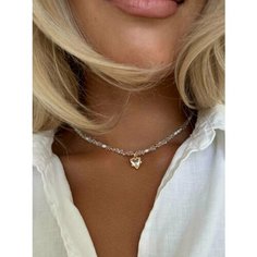 Чокер MOON SOUL, стекло, длина 36 см, белый/золотистый