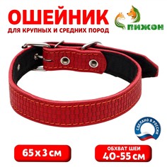Ошейник кожаный с тиснением на синтепоне, 65 х 3 см, ош 40-55 см, красный Пижон