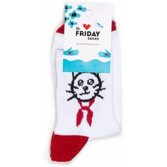 Носки St. Friday Носки укороченные спортивные с надписями- Всегда котов, размер 34-37, белый/красный