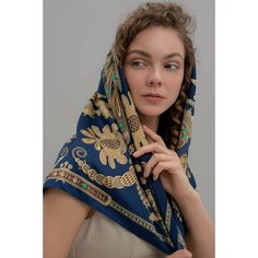 Платок Русские в моде by Nina Ruchkina Промыслы для девочек и женщин,90х90 см, синий