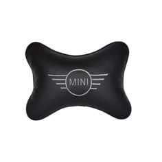 Автомобильная подушка на подголовник экокожа Black с логотипом автомобиля MINI Vital Technologies