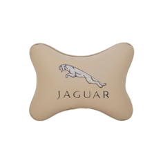 Автомобильная подушка на подголовник экокожа Beige с логотипом автомобиля JAGUAR Vital Technologies