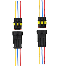 2шт папа / 2шт мама 3-х проводной Авто штекер разъём коннектор пластиковый влагозащищенный с защелкой с многожильными проводами 13см Noname