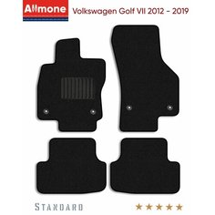 Ворсовые автомобильные коврики в салон "Стандарт" для Volkswagen Golf 7 (Mk7) 2012 - 2019, черные, 4шт. / Фольксваген Гольф 7 Allmone