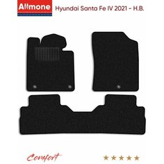 Коврики текстильные Allmone "Комфорт" для Hyundai Santa Fe 4 (TM) 2021 - Н. В. задний цельный, черные