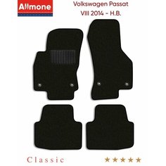Коврики в салон текстильные Allmone "Классик" для Volkswagen Passat 8 (B8, B8.5) 2014 - Н. В, черные, 4шт. / Фольксваген Пассат 8