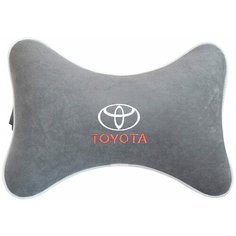 Подушка на подголовник из велюра с логотипом (тойота) "Toyota",/ подушка для путешествий в машину/подушка под голову/ Премиум качество/сер. 37449 Auto Premium