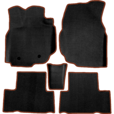 Коврики ЕВА для Toyota RAV4 III (ХА30) 2005-2016 / Тойота Рав 4 3 поколение / Черные соты / Коричневый кант / Комплект 5 шт. Evaformat