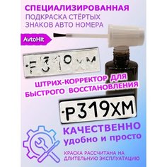 Подкраска авто номера / Специализированный штрих-корректор восстановитель истёртых знаков авто номера, 25 мл Avto Hit