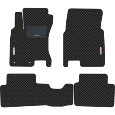Автомобильные коврики EVA для Nissan Qashqai I (2006-2013), с каучуковым подпятником и 2 эмблемами Nissan, чёрные с чёрным кантом, ячейка - ромб Carstar