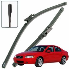 Дворники Volvo S60 (1) RS, RH / Вольво С60 рест. 2004 2005 2006 2007 2008 2009 2010 Щетки стеклоочистителя бескаркасные автомобильные LYNXauto 600мм-530мм к-т 2шт.