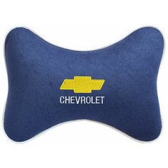 Подушка на подголовник из велюра с логотипом (шевроле) "Chevrolet"/ подушка для путешествий в машину/подушка под голову/ синий. 37485 Auto Premium