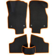 Коврики ЕВА для Opel Astra H (2004-2014) седан / Опель Астра Н / Черные соты / Оранжевый кант / Комплект 5 шт. Evaformat