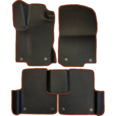 EVA коврики для Mercedes GLS-класс 1 Х166 (2015-2019) 5 мест / Мерседес Х166 / Черные соты / Коричневый кант / Комплект 5 шт. Evaformat