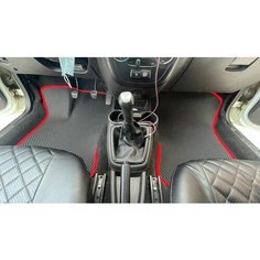 Автомобильные коврики Lada Granta c 3D лапой, черные ромбы с красным кантом SPC