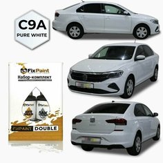 Подкраска VOLKSWAGEN POLO SEDAN, код C9A, PURE WHITE, набор FixPaint Double, краска и лак для подкраски сколов и царапин
