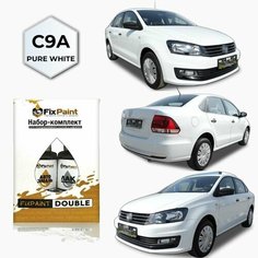 Подкраска VOLKSWAGEN POLO SEDAN 2, код C9A, PURE WHITE, набор FixPaint Double, краска и лак для подкраски сколов и царапин