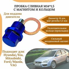 Пробка сливная (поддона двигателя) M14*1.5 с магнитом и уплотнительным кольцом 1005593 Нет бренда