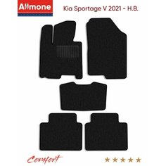 Коврики текстильные Allmone "Комфорт" для Kia Sportage 5 (NQ5) 2021 - Н. В, черные, 5шт. / Киа Спортейдж 5 / ворсовые / автоковрики в салон