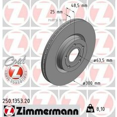 ZIMMERMANN 250.1353.20 диск торм FORD C-MAX 07-, FOCUS 04-, KUGA 08- / VOL C30, C70, S40 ПЕР вент 300X25