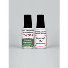 Краска для сколов во флаконе с кисточкой 6U7 Toyota Зеленый перламутровый металлик, Cyber Green 20 мл. , краска+лак 2 предмета Ab Color