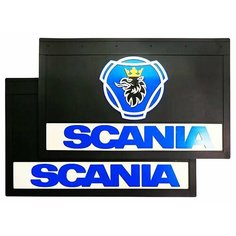 2 шт Брызговики задние резиновые SCANIA с синей надписью и цветной эмблемой с орлом на черной основе 600*370 Трактортех