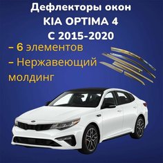 Дефлекторы окон с хромом 6 частей на Optima 4 / ветровики на оптима 4 с хромом Sigma