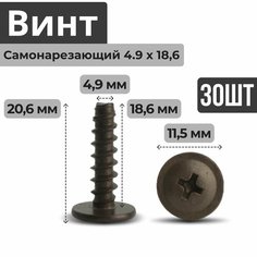 Винт самонарезающий (саморез, шуруп) 4.9 на 19 с пресс-шайбой (плоская головка) (30 шт) салона, полки багажника, облицовок салона, облицовки туннеля пола для ВАЗ, Лада (Lada) 5 на 19, 5х19 мм БелЗАН