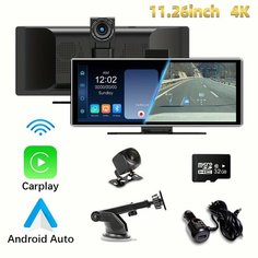 11" HD беспроводная автомобильная стереосистема с CarPlay и Android Auto, портативный сенсорный экран для автомобиля, 2.5K видеорегистратор, 1080P камера заднего вида, AUX/FM, Siri, Mirror Link, GPS навигация No Brand