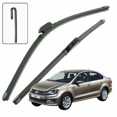 Дворники VW Volkswagen Polo (5) Mk5 / Фольксваген Поло МК5 седан рест. 2015 2016 2017 2018 2019 2020 Щетки стеклоочистителя бескаркасные автомобильные LYNXauto 600мм-400мм к-т 2шт.