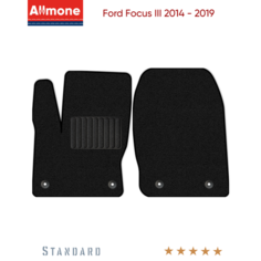 Коврики в салон текстильные Allmone "Стандарт" для Ford Focus 3 2014 - 2019, черные, 2шт. / Форд Фокус 3