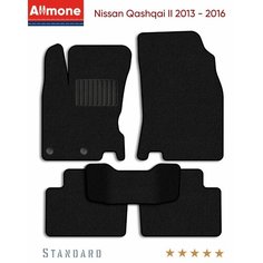 Ворсовые автомобильные коврики в салон "Стандарт" для Nissan Qashqai 2 (J11Япония) 2013 - 2016, черные, 5шт. / Ниссан Кашкай 2 Allmone