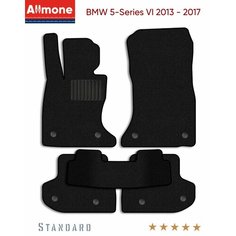 Ворсовые автомобильные коврики в салон "Стандарт" для BMW 5-Series 6 (F10, F11) 2013 - 2017, черные, 5шт. / БМВ 5 Серии 6 Allmone