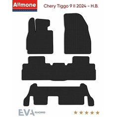 Коврики в салон ЭВА Allmone для Chery Tiggo 9 2 (suv) 2024 - Н. В. задний цельный, черные, 4шт. / Чери Тиго 9 2