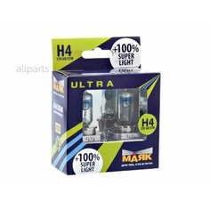 Маяк 82420SL+100 Комплект галогенных ламп H4 12V 60/55W P43t Super Light +100% ULTRA (к-т 2шт. в коробке)