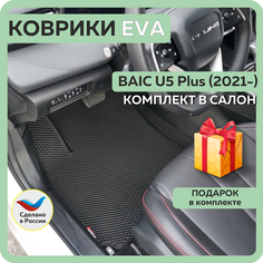 Коврики EVA для BAIC (BEIJING) U5 Plus (2021-) от CarStar. Комплект в салон. Чёрные с чёрным кантом.