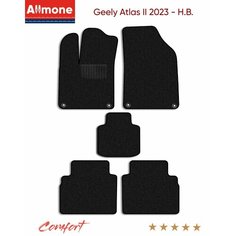 Коврики текстильные Allmone "Комфорт" для Geely Atlas 2 (1.5L(174л. с.)) 2023 - Н. В, черные, 5шт. / Джили Атлас 2 / ворсовые / автоковрики в салон