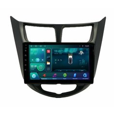 Автомагнитола Mediabass Hyundai Solaris черный 1/1 рест 2010-2017, 8/128ГБ с крутилками, голосовое управление, Хендай Солярис + Переходная рамка