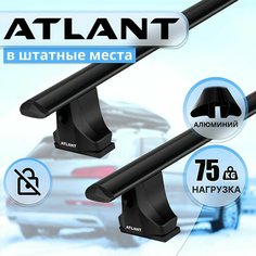 Багажник Атлант в штатные места NISSAN X-trail (T31) 2007-2015 г, черные поперечины типа крыло, 75 кг, 126 см Atlant