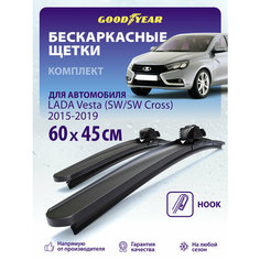 Дворники LADA Vesta (Лада Веста) 2015-2019 г, Vesta SW/SW Cross (Веста св, Св Кросс) 2017-2019, Щетки стеклоочистителя бескаркасные 600 450 Goodyear