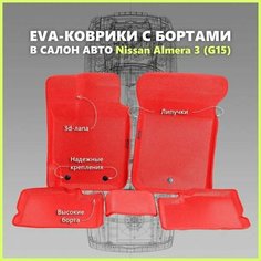 Автомобильные Ева/EVA коврики с press/пресс бортами на Nissan Almera III (G15) с 2013 - г, ПРЕМИУМ_3D, красные с красным кантом SPC