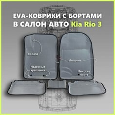 Автомобильные коврики ЕВА/EVA премиум 3D с пресс бортами Kia Rio III 2011 - 2017г, серые с черным кантом SPC